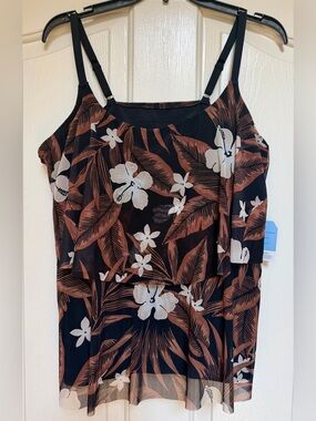 Lands’ End XL 18 Tropical Floral Tankini Swim Top Layered Chlorine Resistant NWT